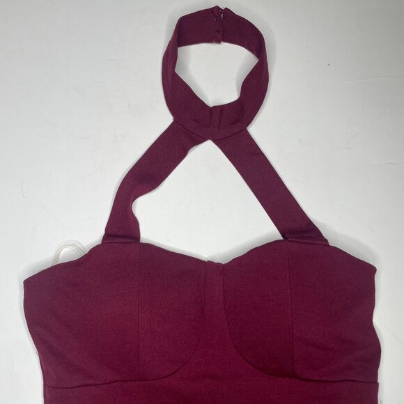 Oboe Burgundy Halter Asymmetrical Front Pullover Mini Dress Barbiecore Sexy Sm - Picture 8 of 14